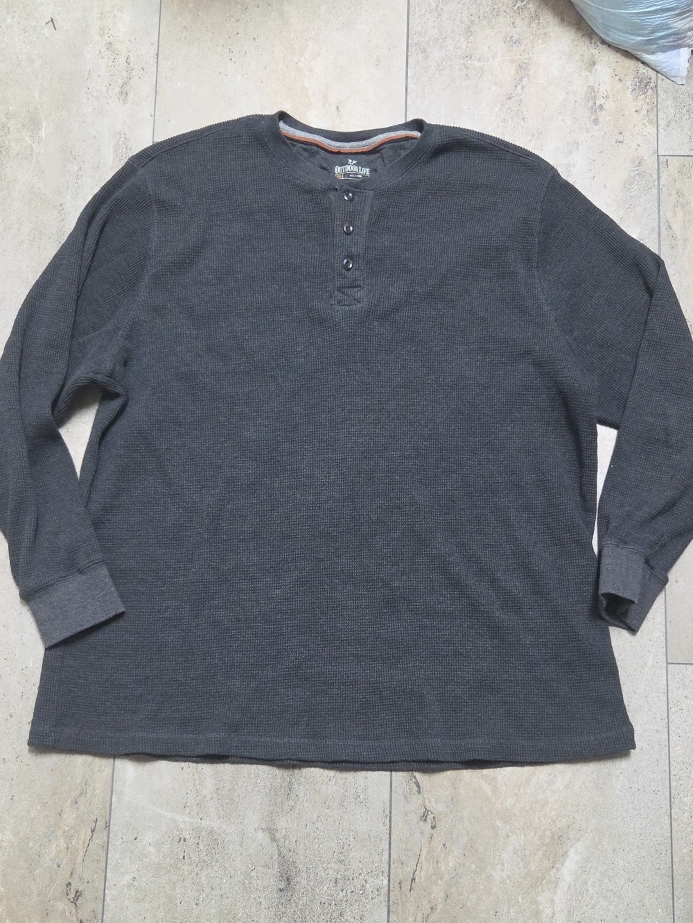 - Outdoor Life Dark Gray Waffle-Knit Henley Long Sleeve Shirt